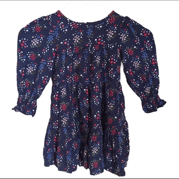 MARKS & SPENCER M&S Kids Floral/Star Dress With Long Sleeves Navy Blue Girl 3-4Y - Picture 1 of 7